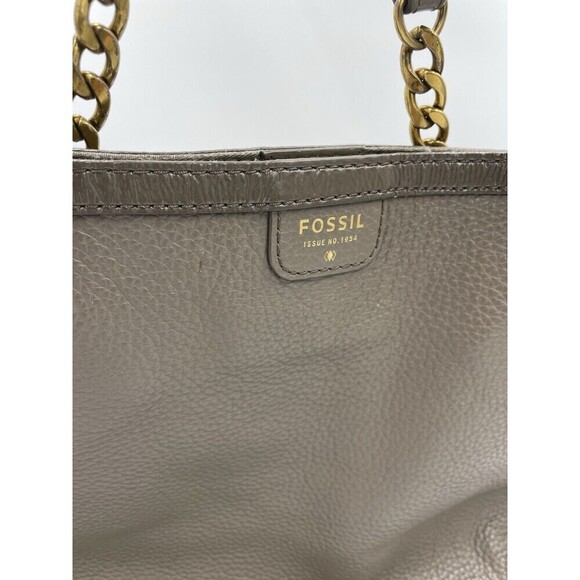 Fossil Women's TAUPE Leather Tote Mimi Handbag Chain Leather Handle Shoulder Bag - Picture 2 of 16
